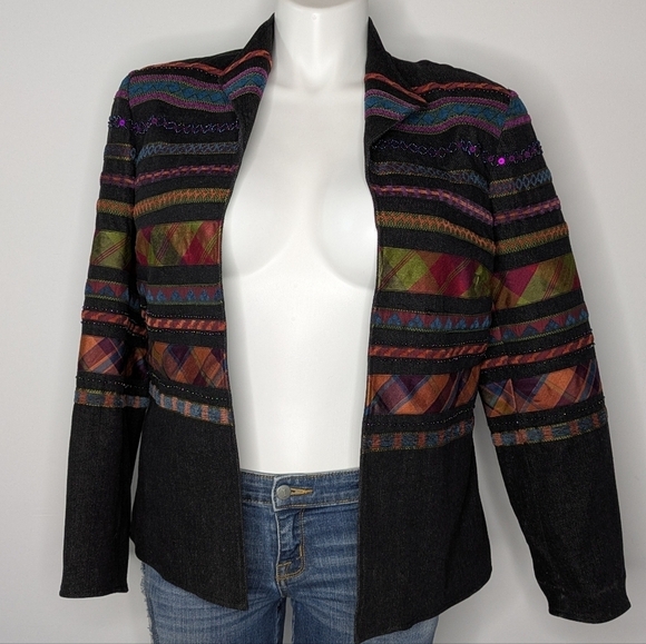 Coldwater Creek Jackets & Blazers - Colwater Creek Black Purple Colorful Beaded Open Jacket 14